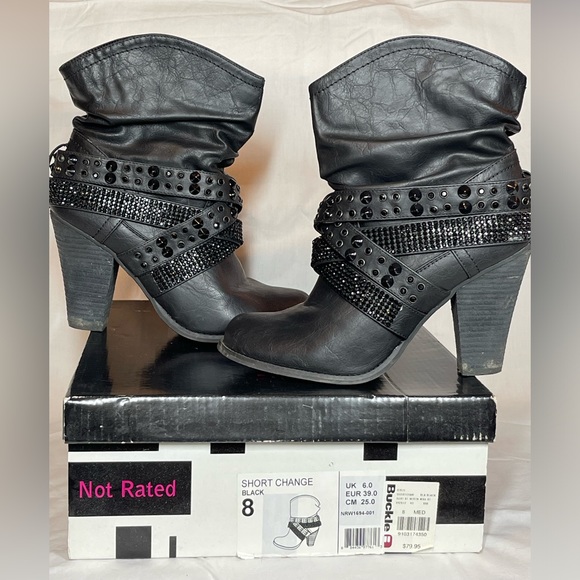 Not Rated pleather black booties with black studs size 8 - Picture 1 of 6